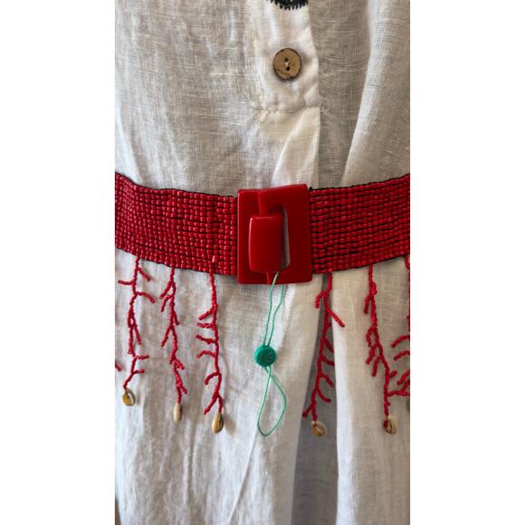 Antica Sartoria elastic belt features red glass seed beads a seashell fringe main image 4